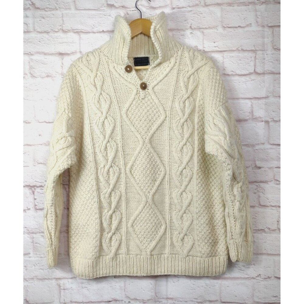 Handmade Fisherman Cable Knit Wool Sweater Collar NO Size Tag El Gringo Ecuador